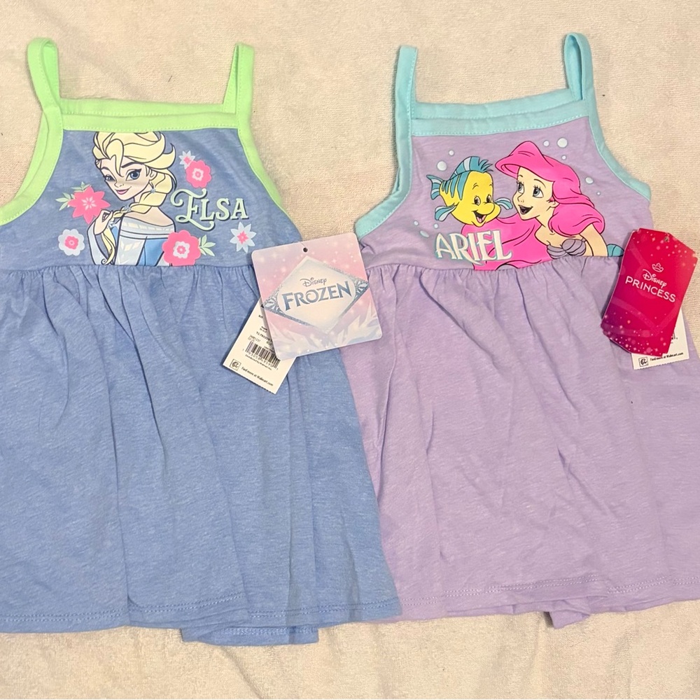Disney Princess Little Mermaid Ariel & Frozen Elsa Graphic Tank Dress, Size 12 M